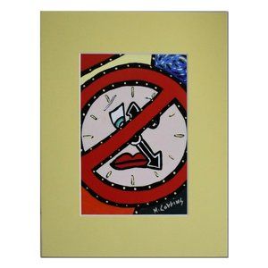 Colorful Yellow Matted Abstract Print No Time Artist Signed